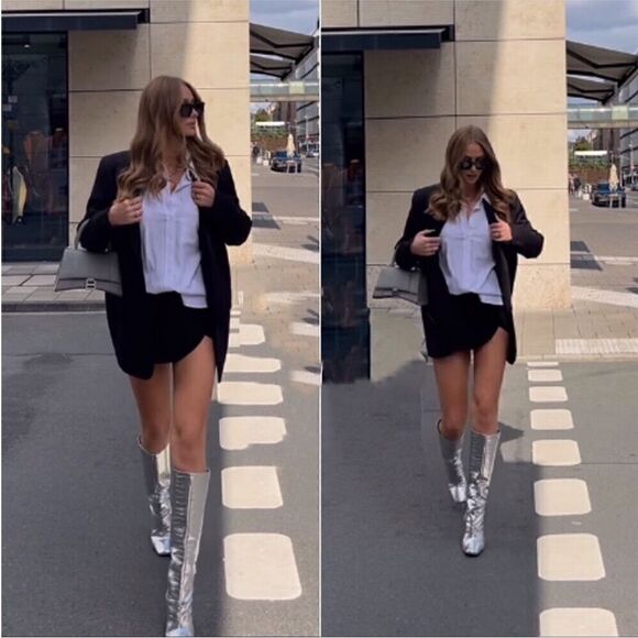 NWT Zara laminated heeled silver boots - Picture 3 of 9